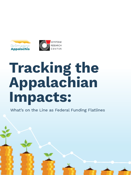 Cover of the report “Tracking the Appalachian Impacts: What’s on the Line as Federal Funding Flatlines” on clean energy investment trends in Appalachia